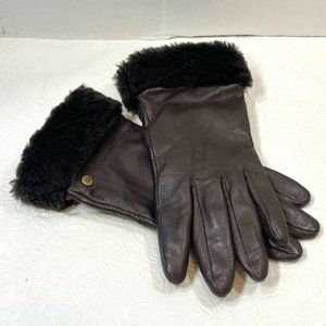 Brown UGG Australia Leather Shearling Sheepskin Fur Cuff Gloves Lg VGUC